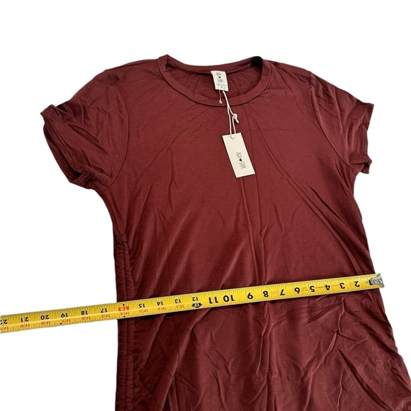 Ava Sam Rusty Orange Red Ruched Midi Dress Size L - Picture 6 of 17